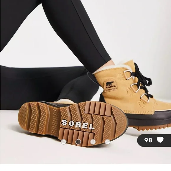 Sorel Tivoli II Tan Brown Suede Leather Slip On Lace Up Heel Snow Boots NWT - Picture 4 of 5